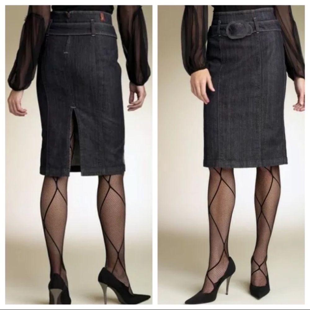 7 For All Mankind Belted Denim Jean Midi High-Waisted Pencil Skirt Size 29